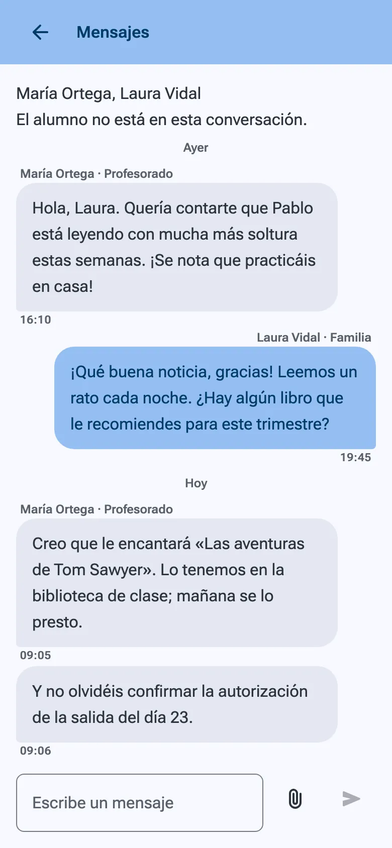 Una conversación entre una profesora y una madre sobre su hijo.