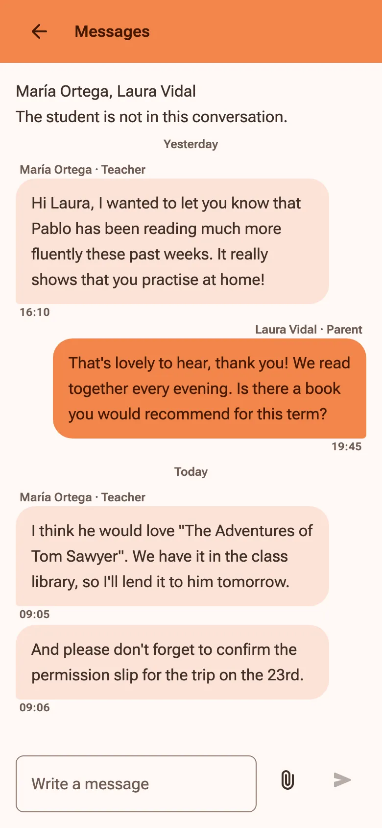 A conversation between a teacher and a parent about the parent’s son.